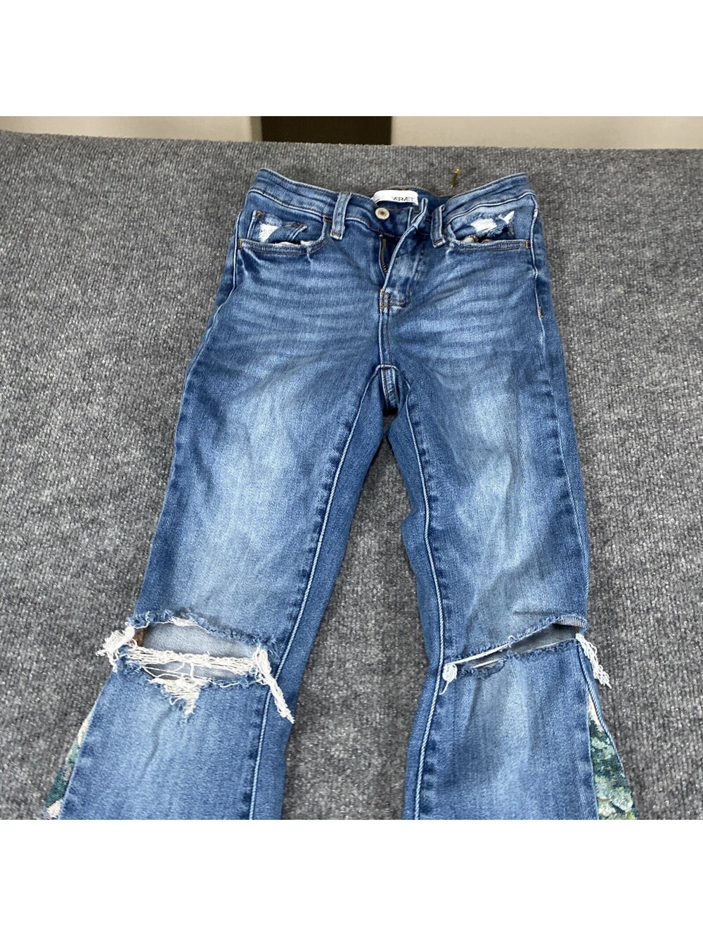 Vervet Los Angeles Wide Leg Distressed Jeans Floral Sz 25 Grandma Chic Grunge AG - Picture 8 of 16